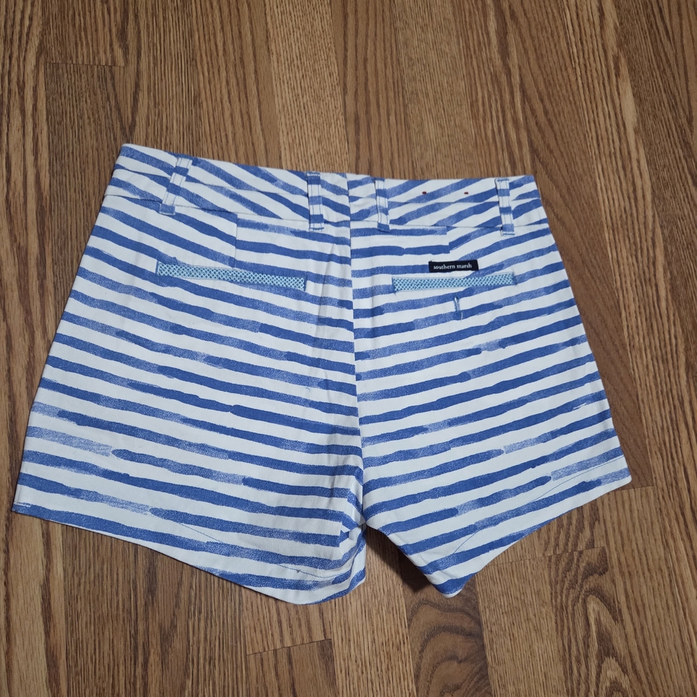 Blue and White Striped Shorts